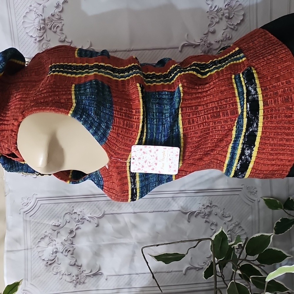 Free People NWT Carly Striped Multicolor Cowl Neck Sweater Large - Picture 6 of 10